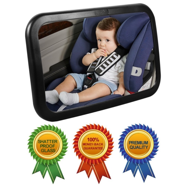 Viciviya Baby Back Seat Mirror Wide Convex Shatterproof Glass Newborn Safety With Secure Headrest Double-Strap