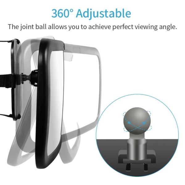 Viciviya Baby Back Seat Mirror Wide Convex Shatterproof Glass Newborn Safety With Secure Headrest Double-Strap