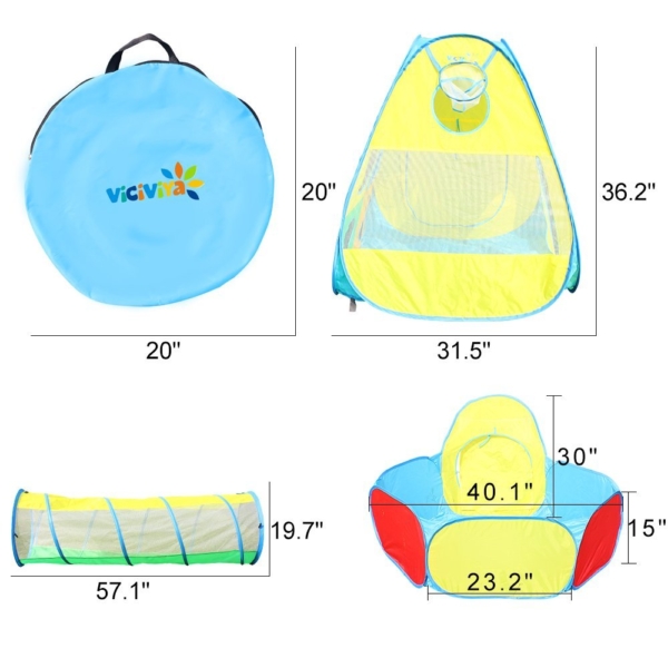 Viciviya Kids Pop up Play Tent with Tunnel and Ball Pit(3-in-1) Promote Imagination and Early Learning